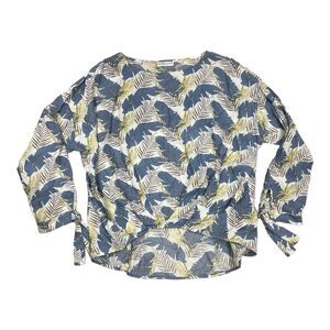 Patrizia Luca Milano Ivory Feather Print Gather Front Blouse XL